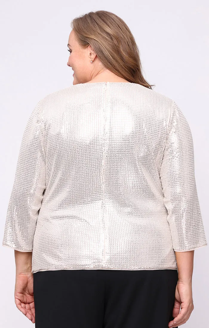 Plus - Stretch Sequin Blouse with Surplice Neckline and Pull Through Waist Detail sold by Alex Evenings product image thumbnail 2