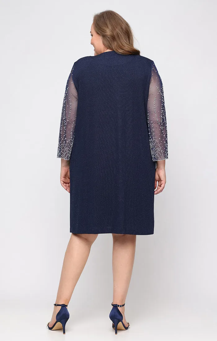 Plus - Metallic Knit Jacket Dress with Heat Set Illusion Sleeves and Elongated Jacket sold by Alex Evenings product image thumbnail 4