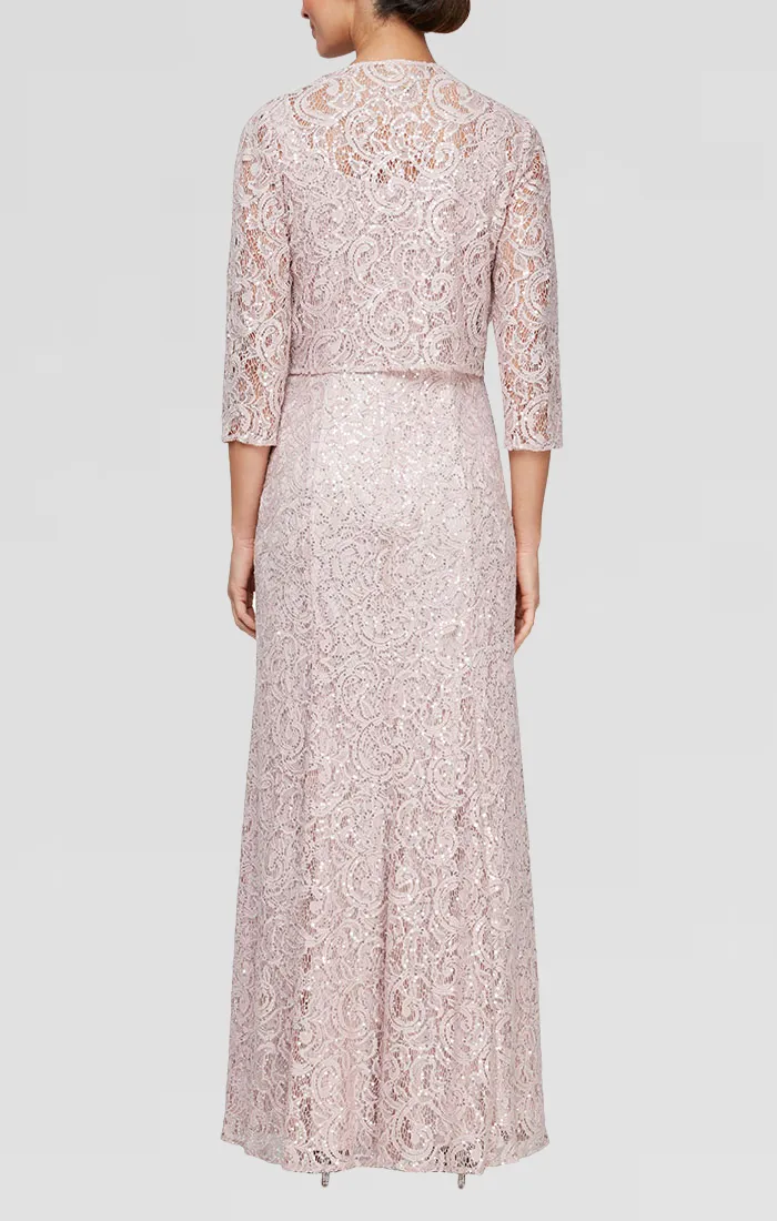 Regular - Long A-Line Jacket Dress With Illusion Cascade Jacket and Sequin Detail sold by Alex Evenings product image thumbnail 3