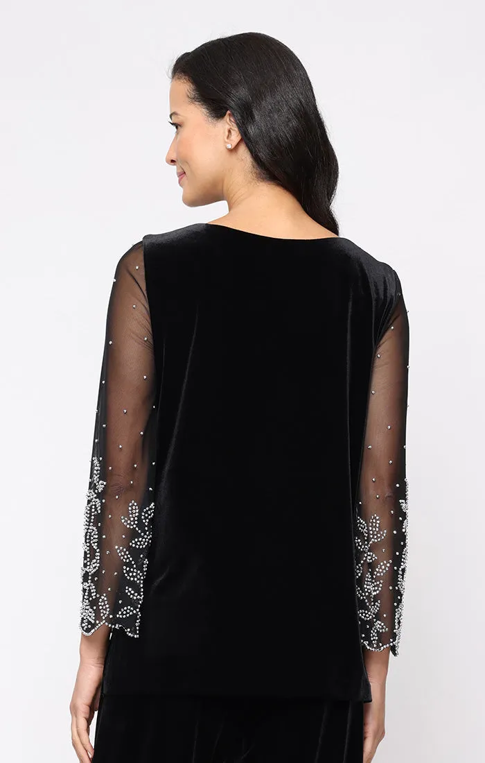 Plus 3/4 Sleeve Stretch Velvet Blouse with Heat Set Illusion Sleeves sold by Alex Evenings product image thumbnail 2