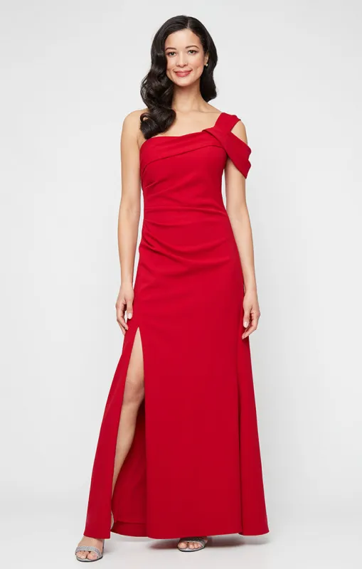 Regular - Long Stretch Crepe One Shoulder Dress with Cold Shoulder Detail & Train sold by Alex Evenings