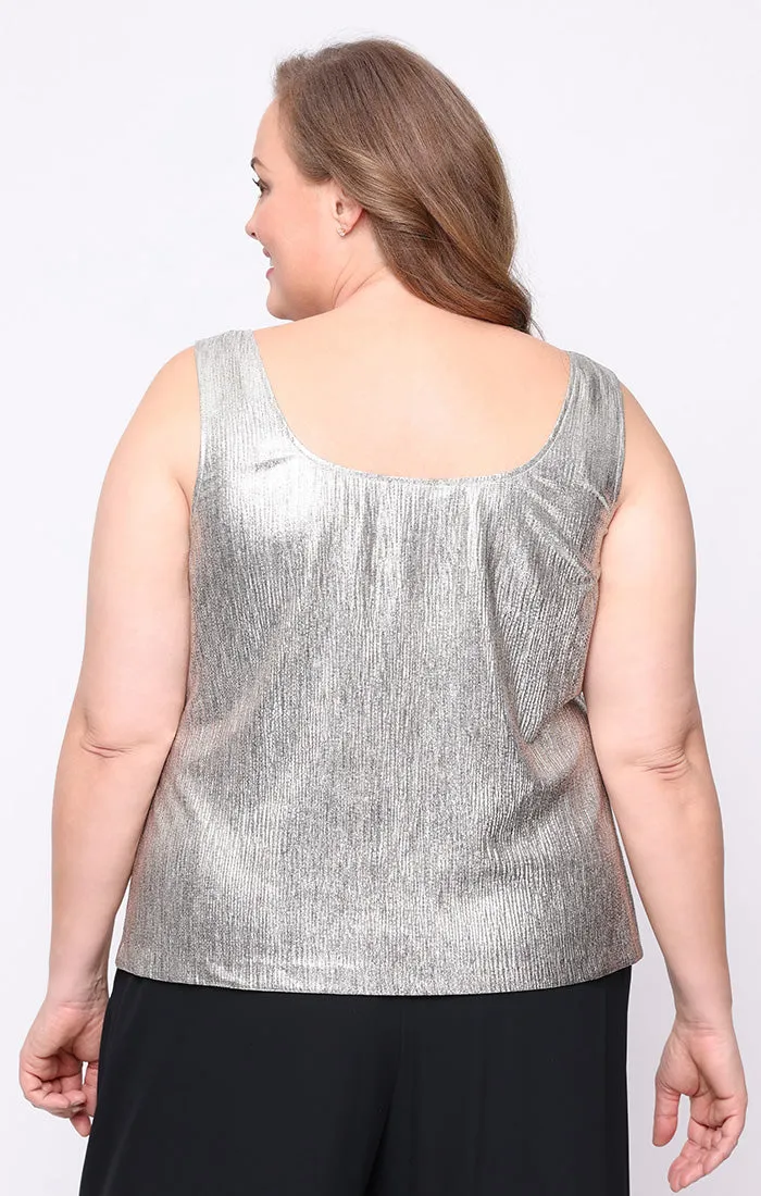 Plus 3/4 Sleeve Open Metallic Knit Twinset with Scoop Neck Tank sold by Alex Evenings product image thumbnail 4