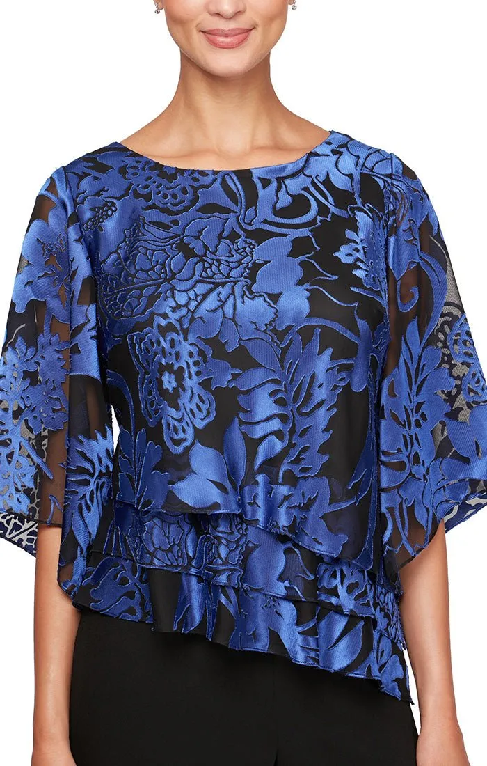 Petite Printed Chiffon Blouse with Asymmetric Triple Tier Hem sold by Alex Evenings
