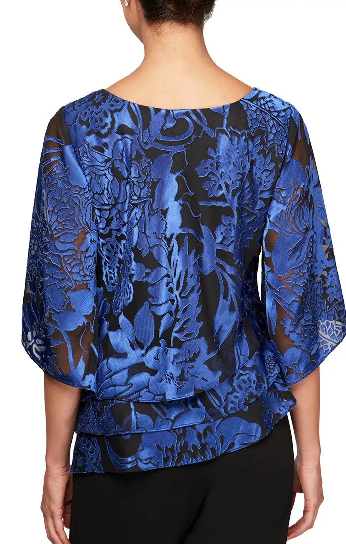 Petite Printed Chiffon Blouse with Asymmetric Triple Tier Hem sold by Alex Evenings product image thumbnail 2