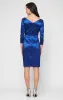 Short Stretch Taffeta Sheath Dress with Surplice Neckline, Cascade Skirt and Embellishment Detail at Hip sold by Alex Evenings