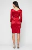 Short Stretch Taffeta Sheath Dress with Surplice Neckline, Cascade Skirt and Embellishment Detail at Hip sold by Alex Evenings