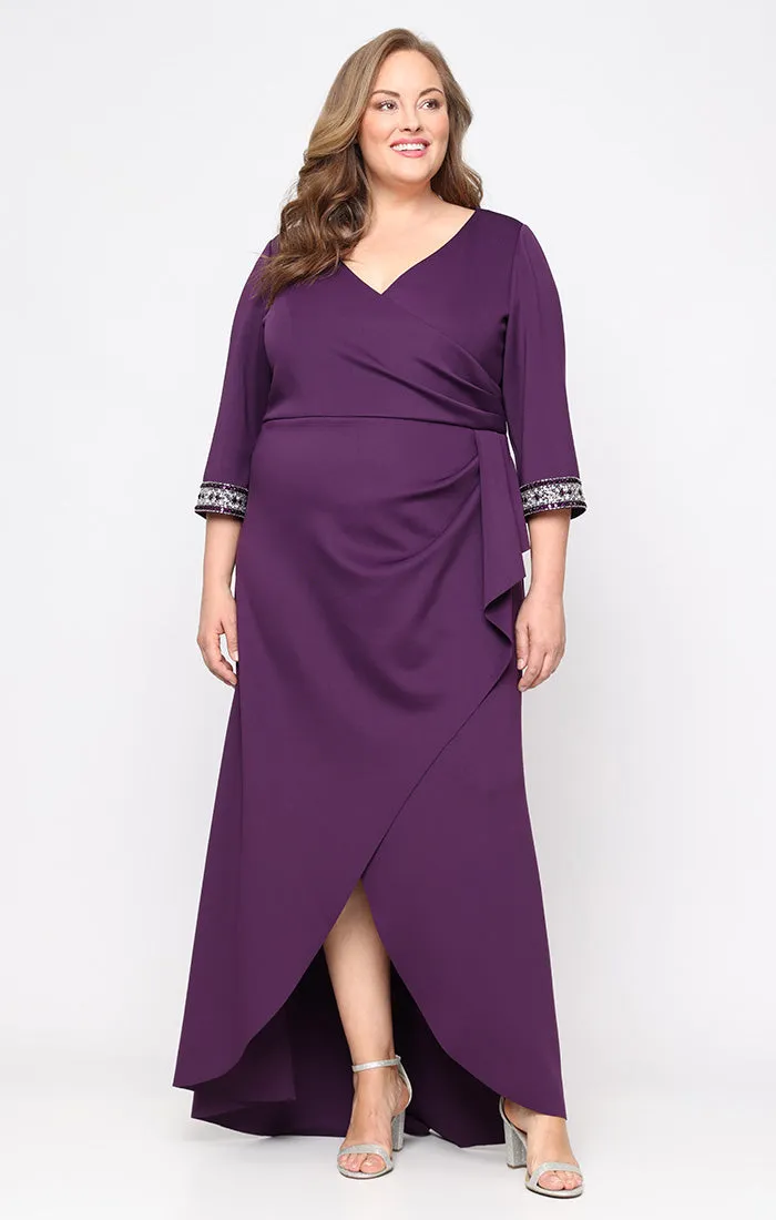 Plus - Crepe Dress with Embellished Sleeve Detail and Tulip Skirt sold by Alex Evenings