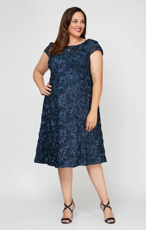 Plus Audrey Rosette Lace Short Dress sold by Alex Evenings
