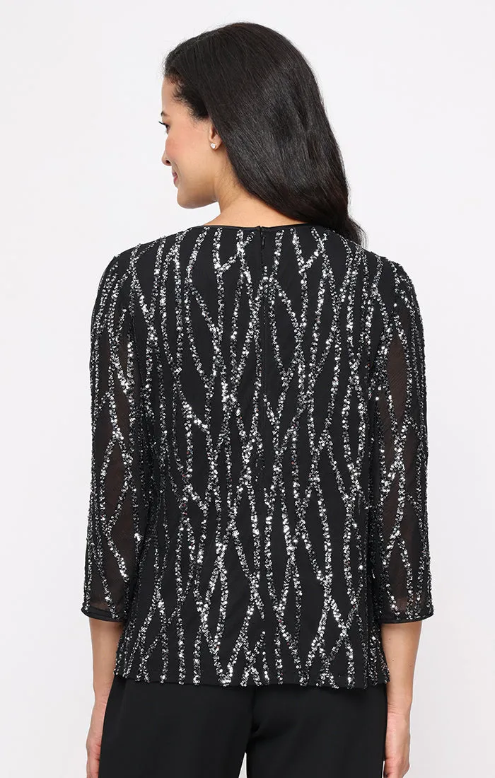Plus 3/4 Sleeve Powermesh Sequin Mock Twinset with Attached Hook Neck Jacket sold by Alex Evenings product image thumbnail 2
