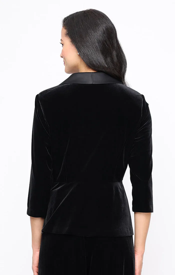 Petite Stretch Velvet Blouse with Satin Collar and Center Front Button Closure sold by Alex Evenings product image thumbnail 2