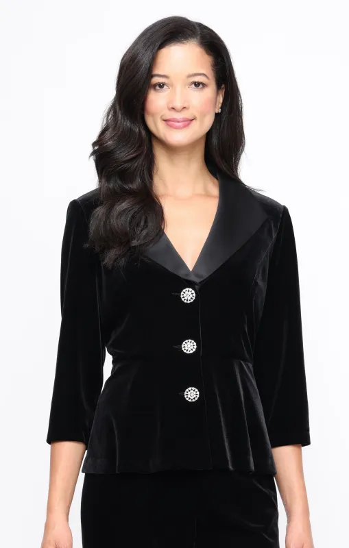 Petite Stretch Velvet Blouse with Satin Collar and Center Front Button Closure sold by Alex Evenings