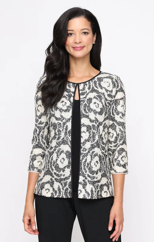 3/4 Sleeve Patterned Sequin Mock Twinset with Hook Neck Attached Jacket sold by Alex Evenings