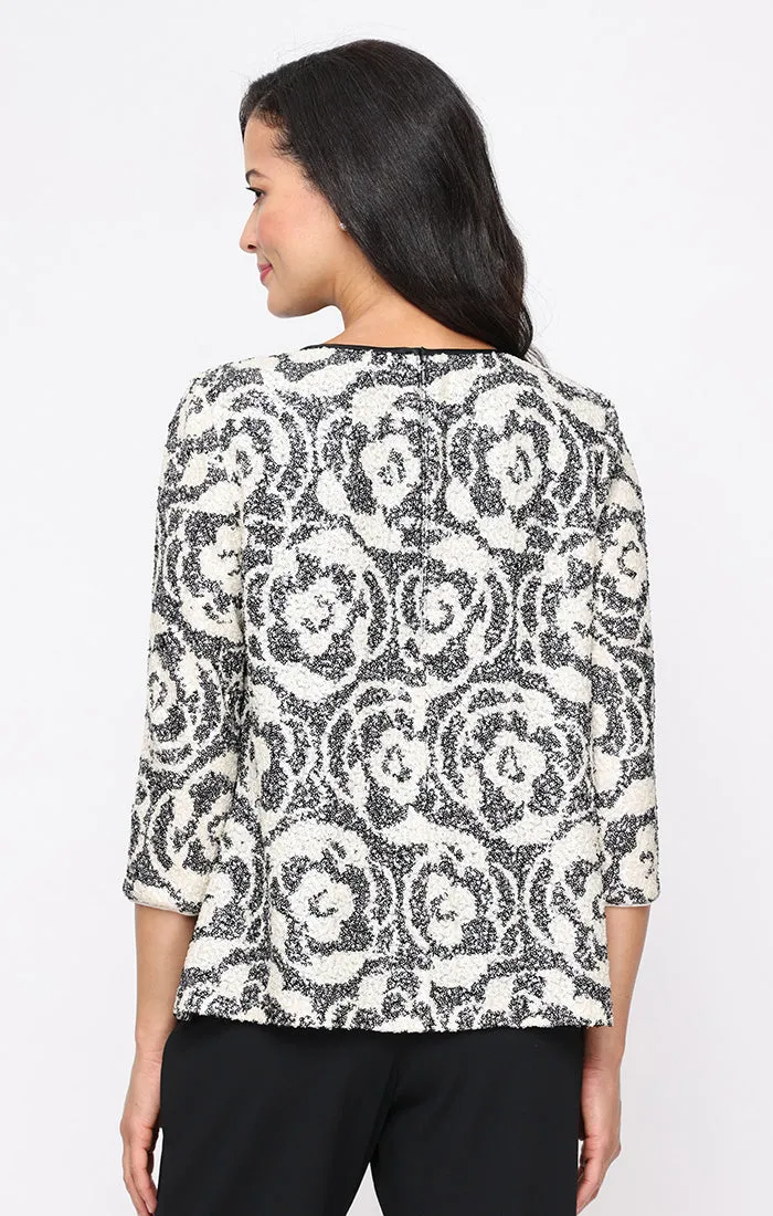 3/4 Sleeve Patterned Sequin Mock Twinset with Hook Neck Attached Jacket sold by Alex Evenings product image thumbnail 2