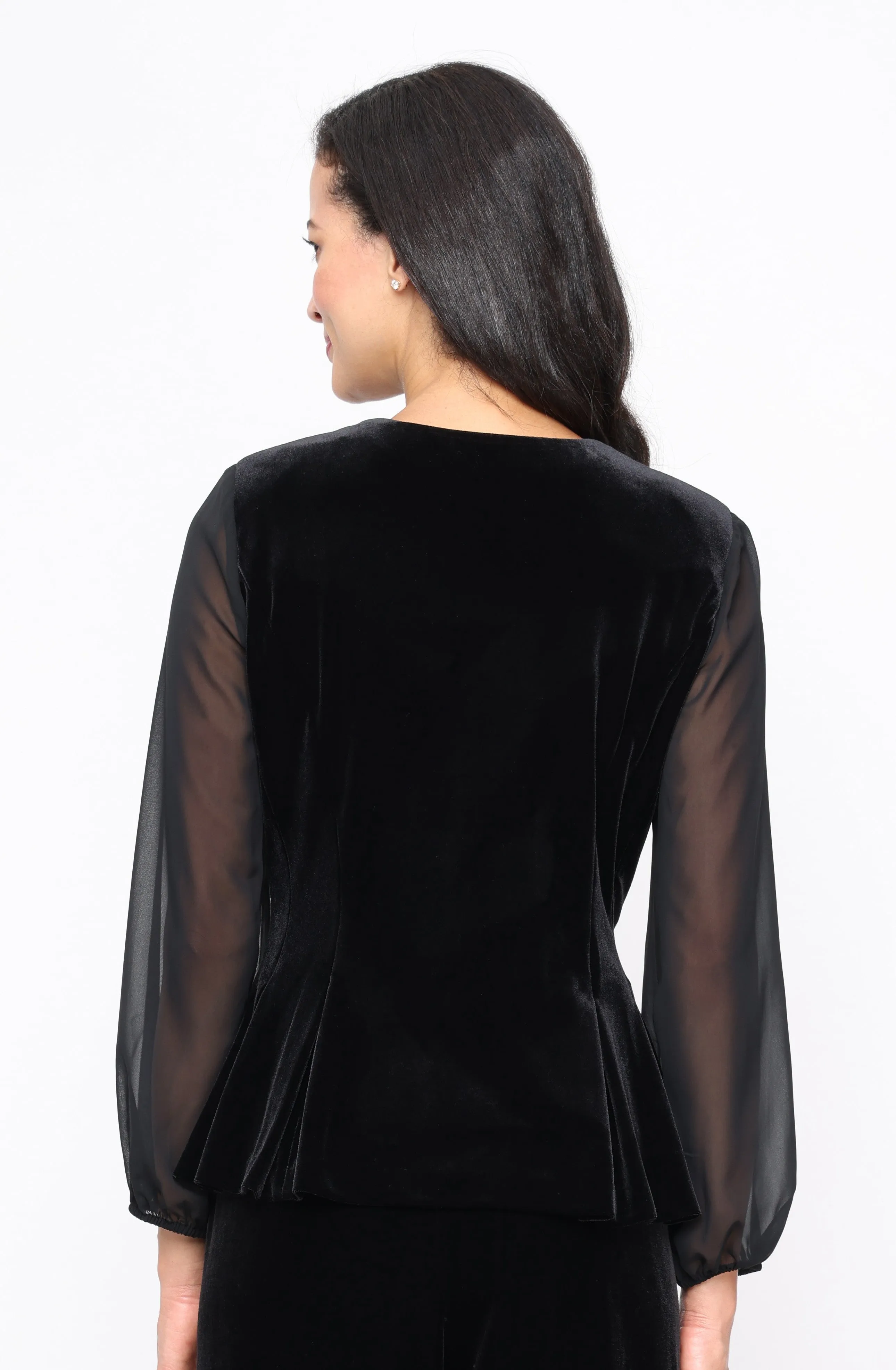 V-Neck Stretch Velvet Blouse with Center Front Closure and Illusion Sleeves sold by Alex Evenings product image thumbnail 3