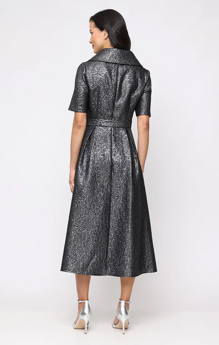 Petite - Midi Textured Jacquard A-Line Dress with Collar and Tie Waist sold by Alex Evenings product image thumbnail 3