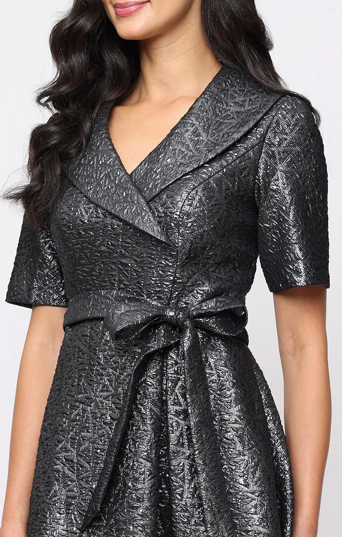 Petite - Midi Textured Jacquard A-Line Dress with Collar and Tie Waist sold by Alex Evenings product image thumbnail 2