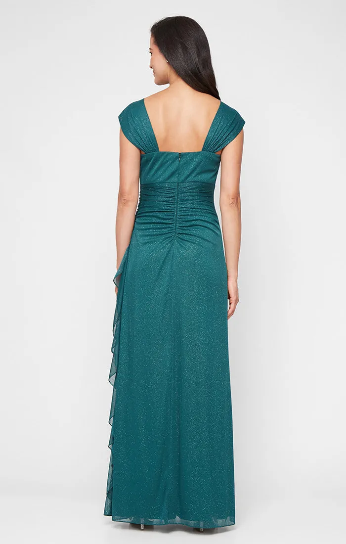 Plus - Sleeveless Glitter Mesh Dress with Cowl Neckline and Cascade Detail Skirt sold by Alex Evenings product image thumbnail 3