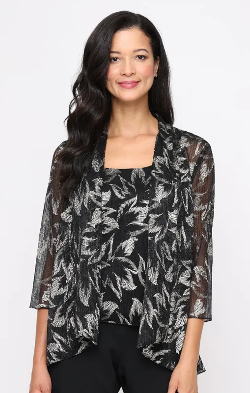 3/4 Sleeve Foil Bodre Twinset with Scoop Neck Tank and Open Cascade Jacket sold by Alex Evenings