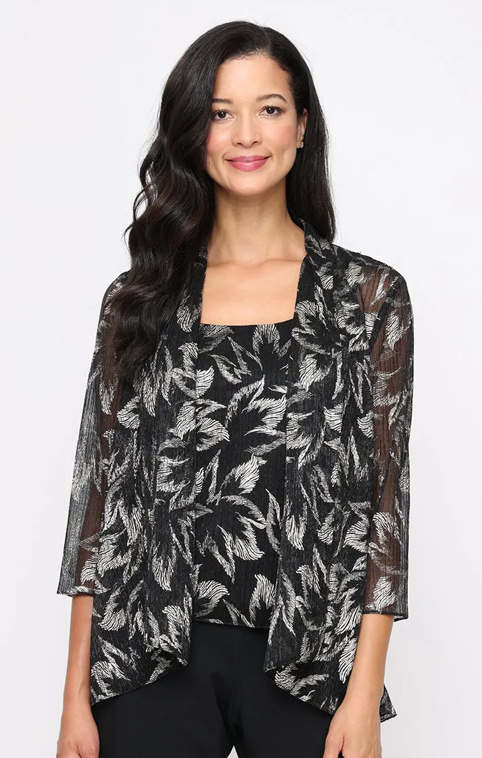 3/4 Sleeve Foil Bodre Twinset with Scoop Neck Tank and Open Cascade Jacket sold by Alex Evenings