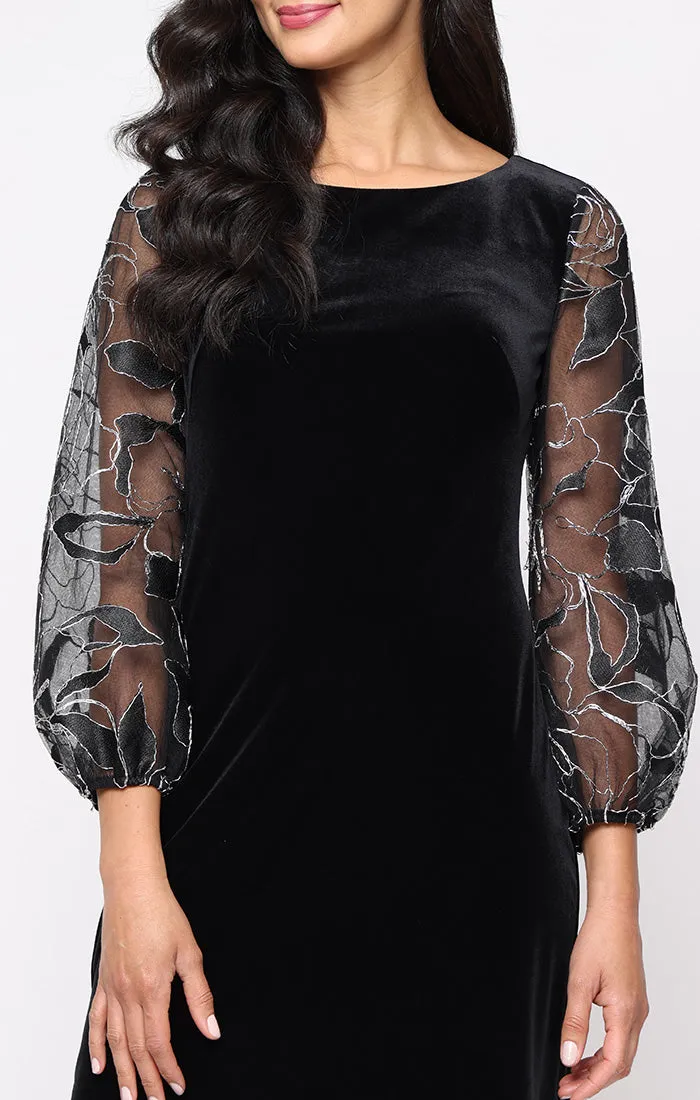 Short Stretch Velvet Sheath Dress with Embroidered Illusion Sleeves sold by Alex Evenings product image thumbnail 2