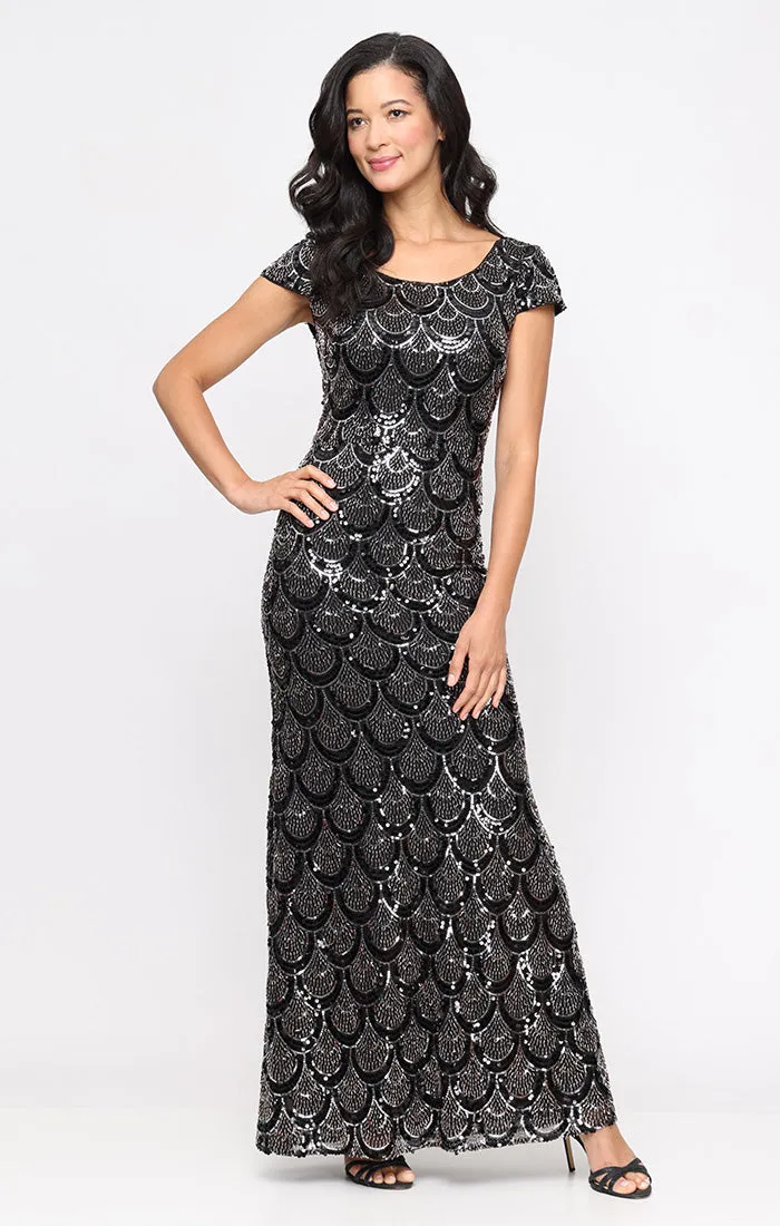 Regular - Cap Sleeve Sequin Dress with Scoop Neckline sold by Alex Evenings