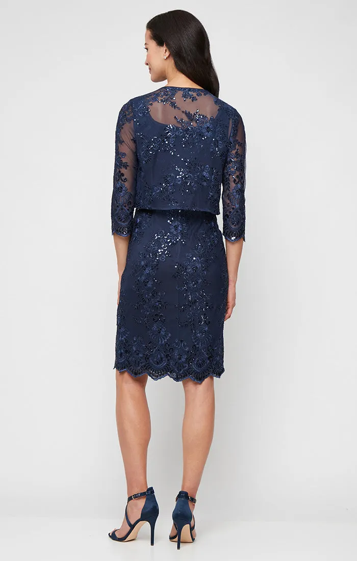 Regular - Stretch Embroidery Sheath Dress with Bolero Jacket sold by Alex Evenings product image thumbnail 4