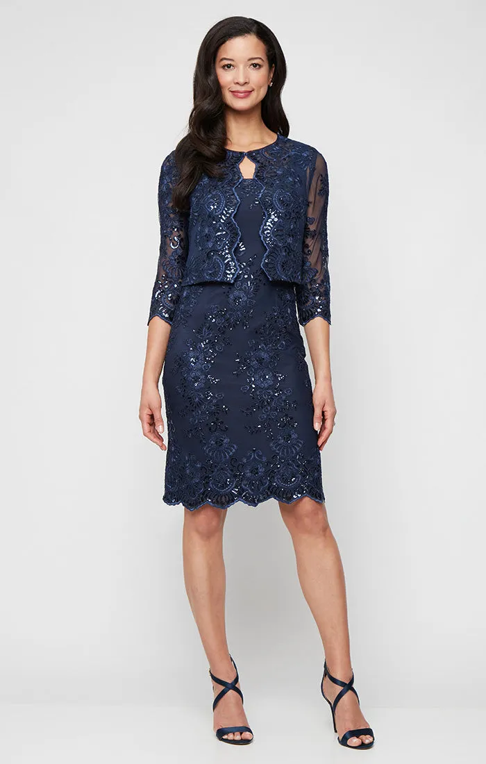 Regular - Stretch Embroidery Sheath Dress with Bolero Jacket sold by Alex Evenings