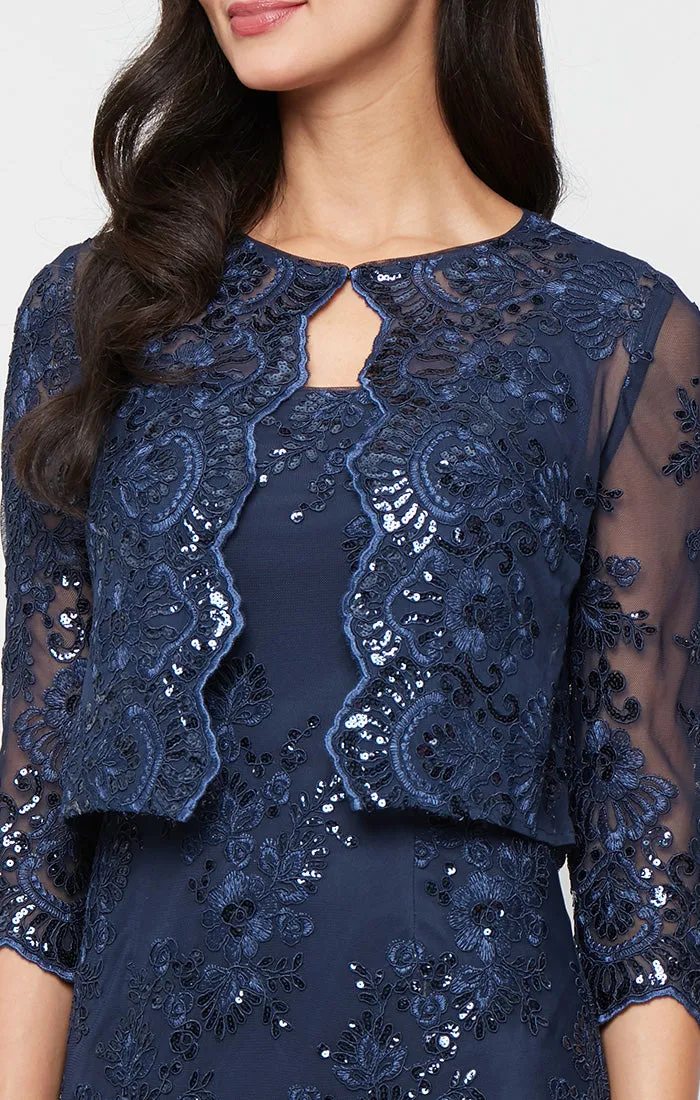 Regular - Stretch Embroidery Sheath Dress with Bolero Jacket sold by Alex Evenings product image thumbnail 2