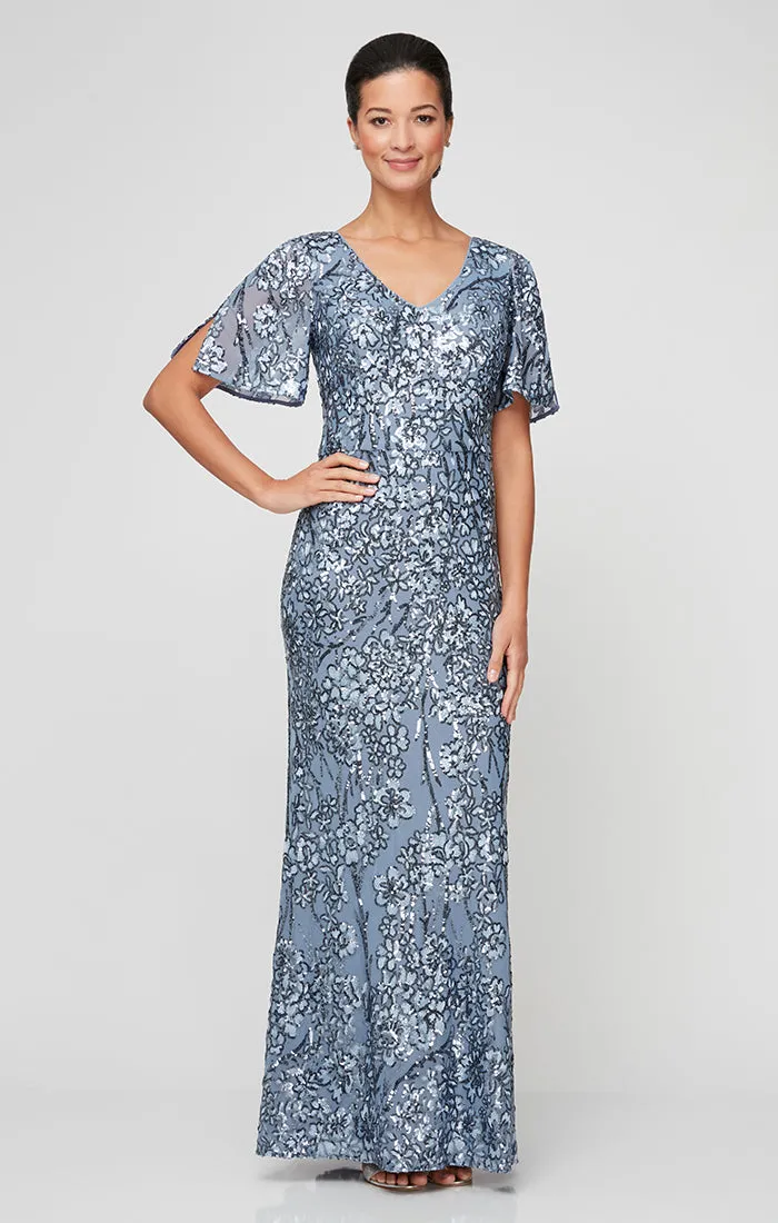 Regular - Caroline Flutter Sleeve Sequin Gown sold by Alex Evenings product image thumbnail 3