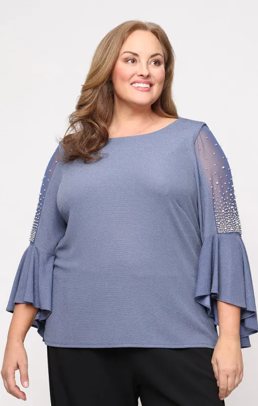 Plus - Blouse With Beaded Illusion Detail and Cascade Bell Sleeves sold by Alex Evenings
