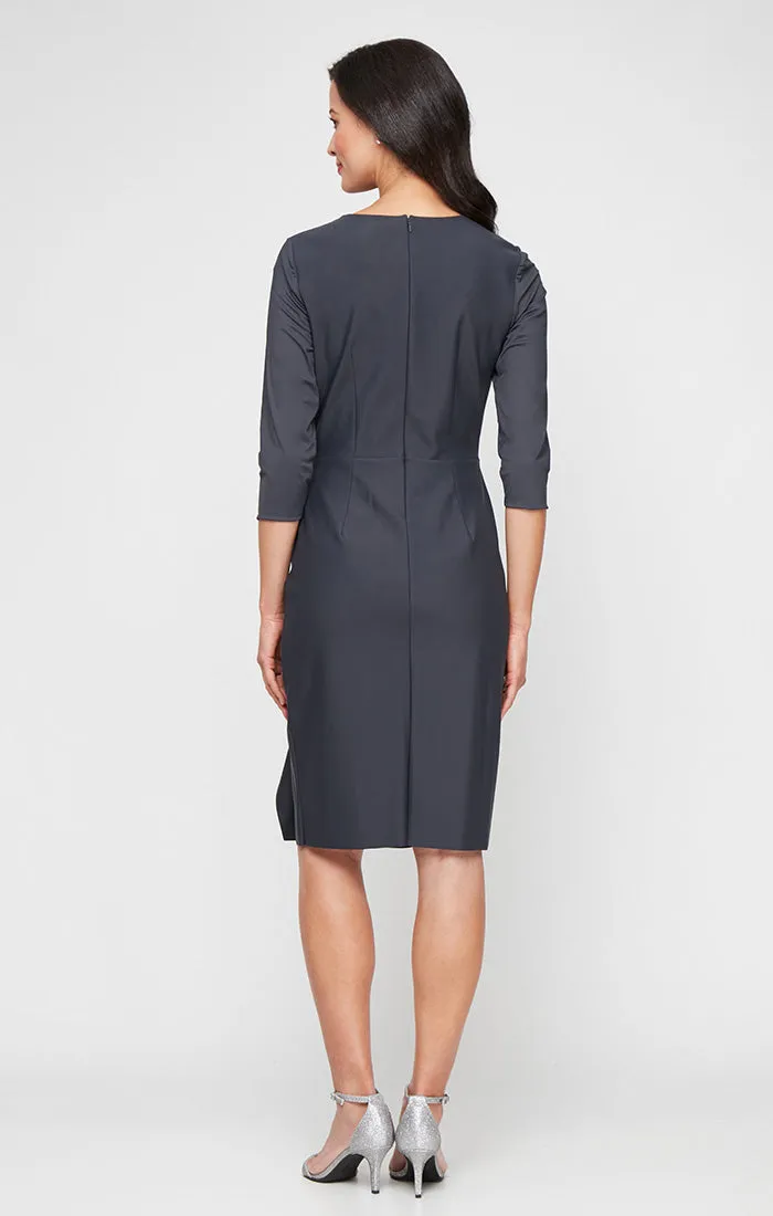 Regular - Square Neck Sheath Contour Dress with Embellished Hip Detail and Cascade Skirt\ sold by Alex Evenings product image thumbnail 2