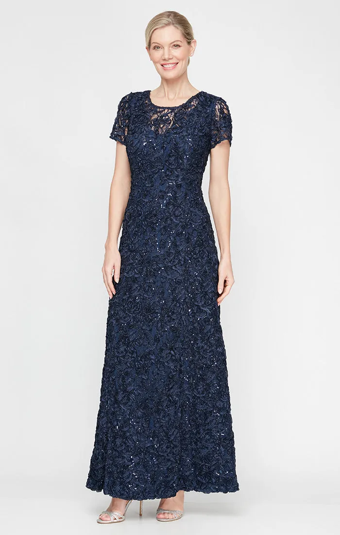 Petite Long Soutache A-Line Dress with Short Sleeves and Illusion Neckline sold by Alex Evenings product image thumbnail 4