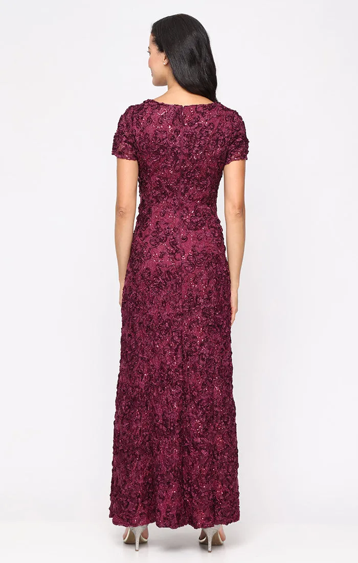 Petite Long Soutache A-Line Dress with Short Sleeves and Illusion Neckline sold by Alex Evenings product image thumbnail 3