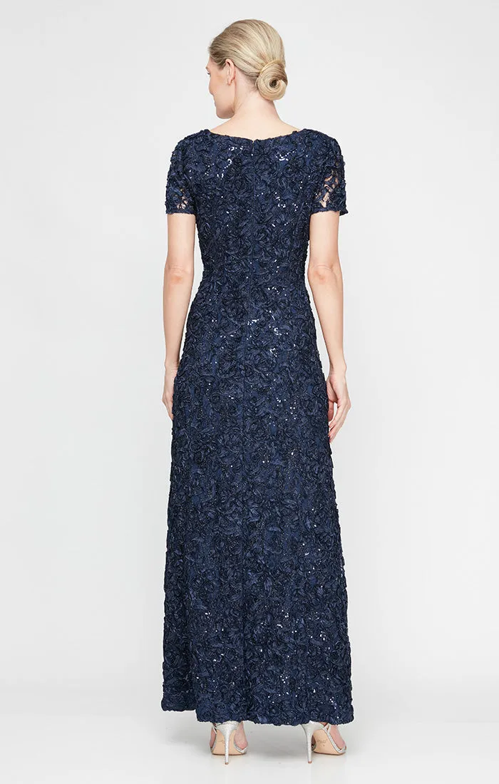 Petite Long Soutache A-Line Dress with Short Sleeves and Illusion Neckline sold by Alex Evenings product image thumbnail 5