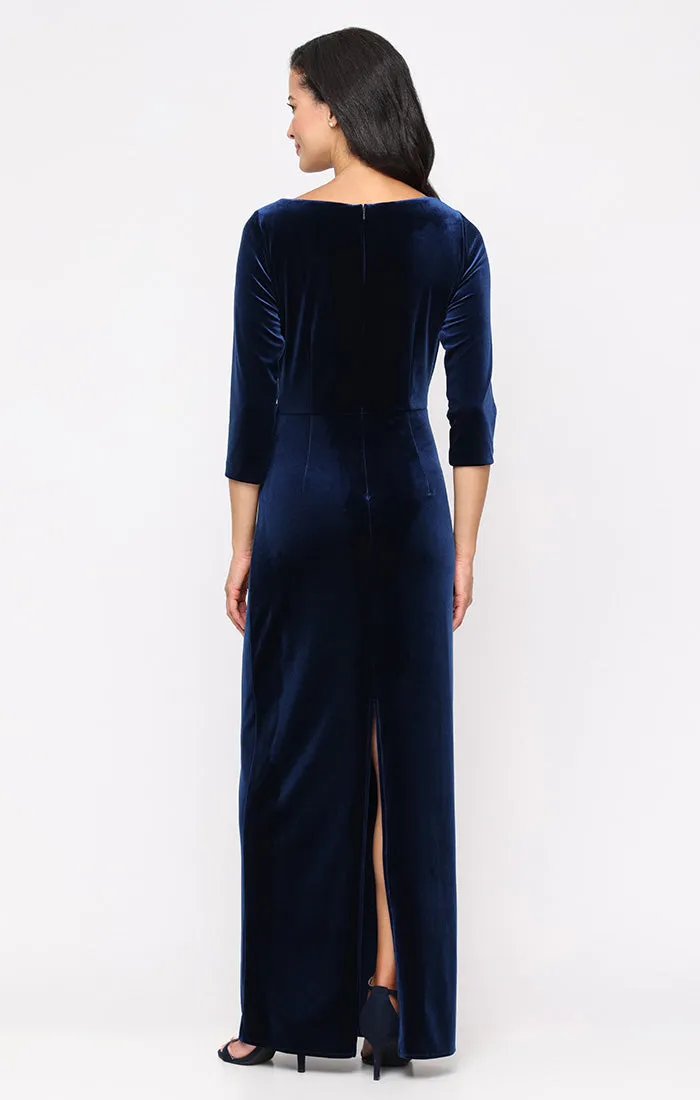 Petite Velvet Dress with Surplice Neckline and Embellished Cascade Detail Skirt sold by Alex Evenings product image thumbnail 3