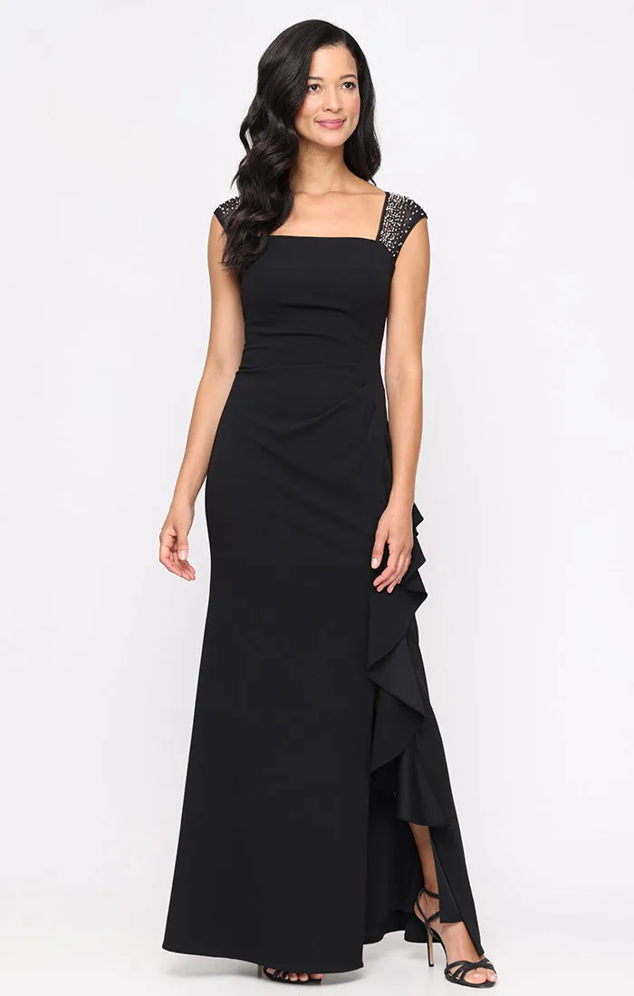 Petite - Sleeveless Square Neck Dress with Heatset Illusion Neckline and Cascade Ruffle Skirt sold by Alex Evenings