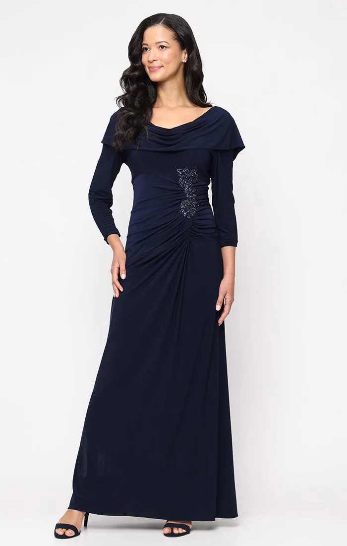 Regular - Jersey Dress with Cowl Front, Embellished Ruched Waist and Cowl Back Detail sold by Alex Evenings