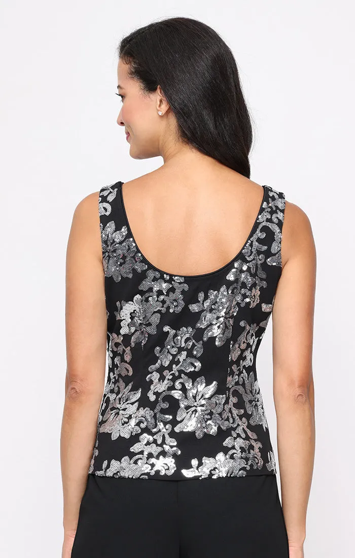 3/4 Sleeve Sequin Stretch Crepe Twinset with Scoop Neck Tank and Center Front Button Jacket Closure sold by Alex Evenings product image thumbnail 4