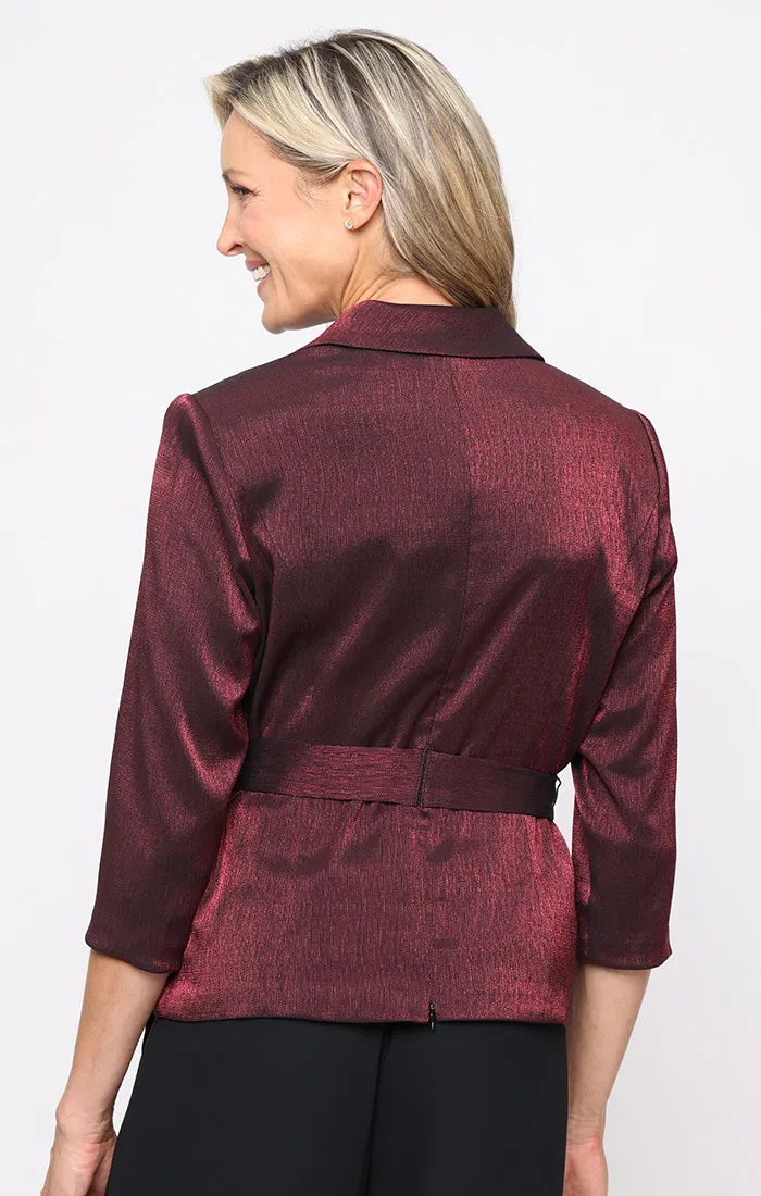 Petite 3/4 Sleeve Shimmer Blouse with Surplice Neckline, Collar and Tie Waist sold by Alex Evenings product image thumbnail 2