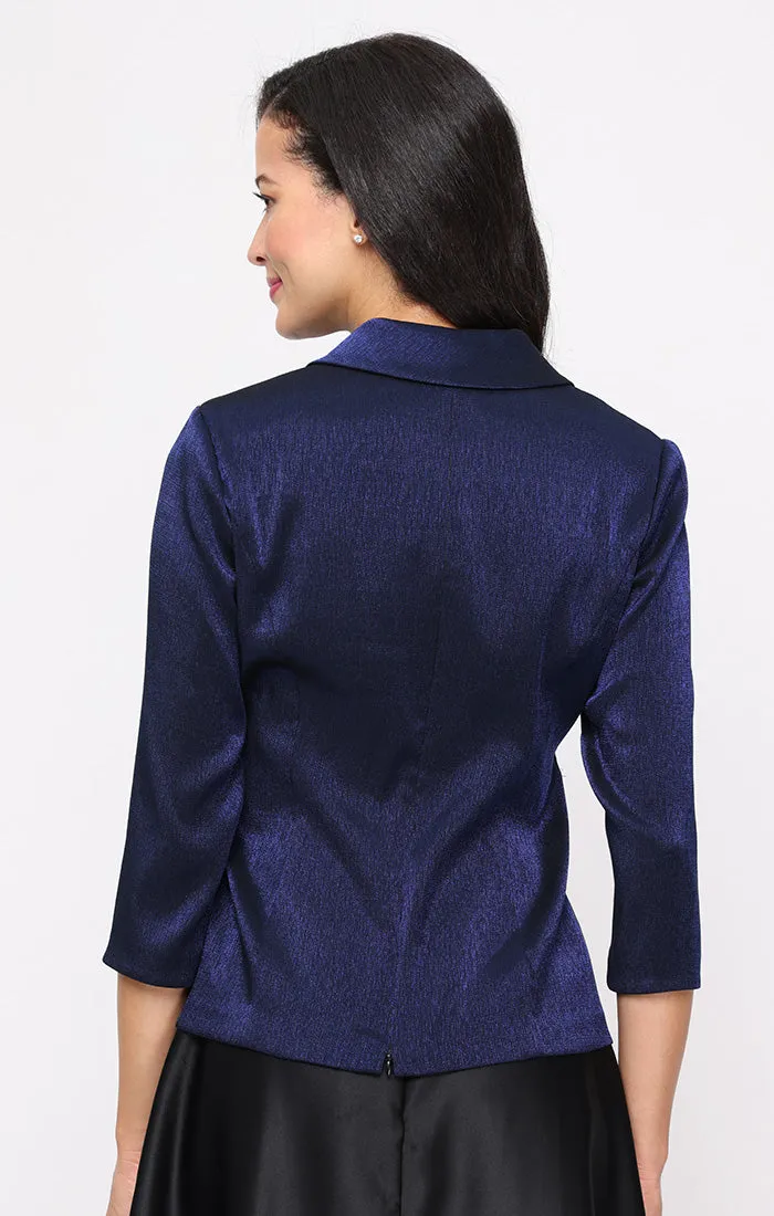 Petite 3/4 Sleeve Shimmer Blouse with Surplice Neckline, Collar and Tie Waist sold by Alex Evenings product image thumbnail 4