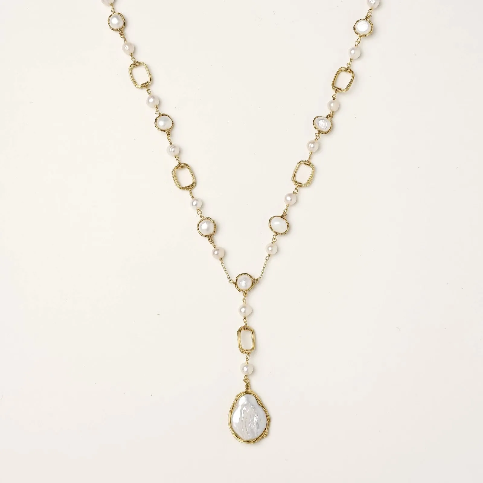 Baroque Pearl Station Necklace sold by Alex Evenings