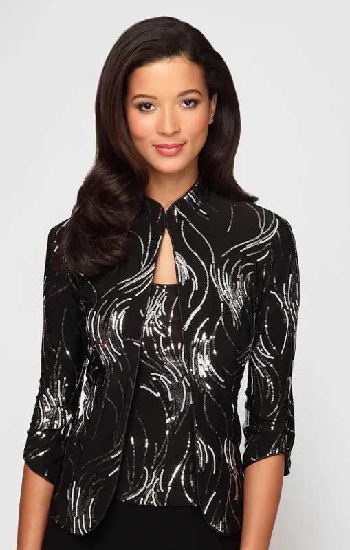 Petite Fireworks Sequin Twinset with Mandarin Neck Collar sold by Alex Evenings