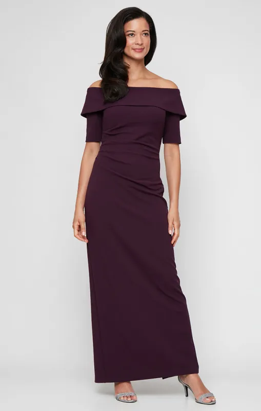 NGF - AMAZON EXC. Stretch Crepe Long Off the Shoulder Dress with Elbow Sleeves & Foldover Cuff Neckline sold by Alex Evenings