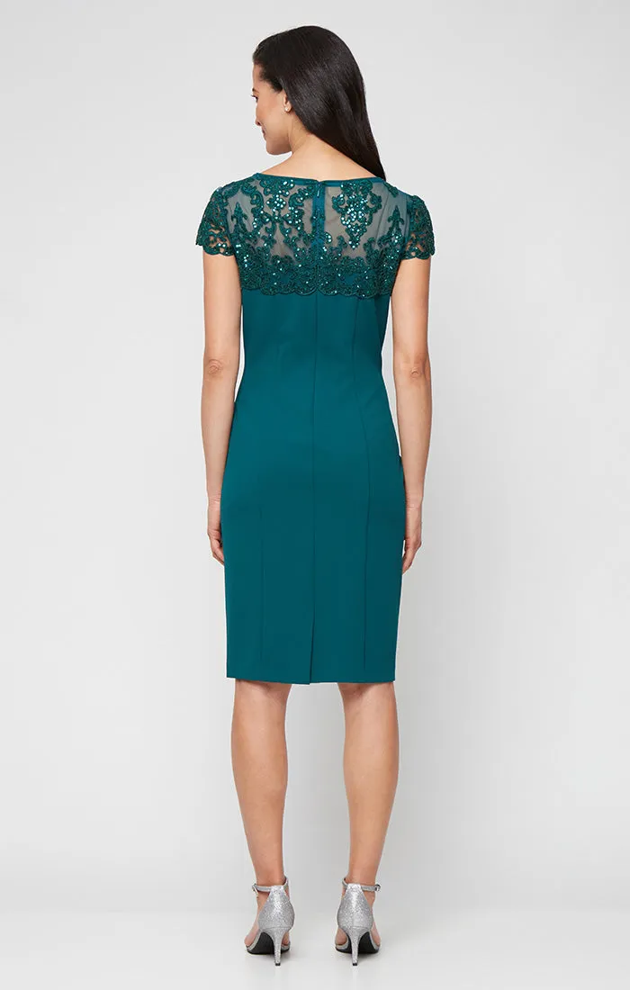 Regular - Short Sheath Dress with Embroidered Illusion Neckline and Cap Sleeves sold by Alex Evenings product image thumbnail 3