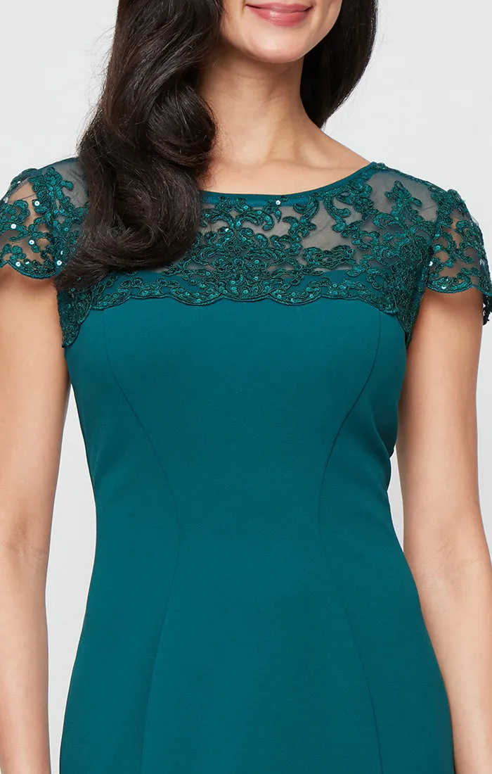 Regular - Short Sheath Dress with Embroidered Illusion Neckline and Cap Sleeves sold by Alex Evenings product image thumbnail 2