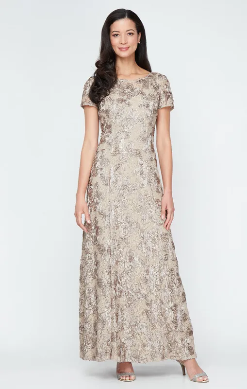 Regular - Evelyn Rosette Lace Long Gown sold by Alex Evenings