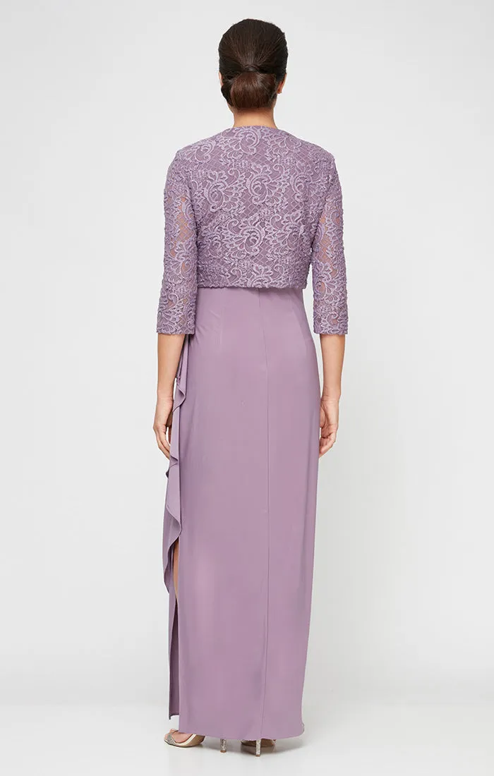 Petite - Empire Waist Bolero Jacket Dress With Open Jacket, Scoop Neck Bodice and Cascade Detail Skirt sold by Alex Evenings product image thumbnail 3
