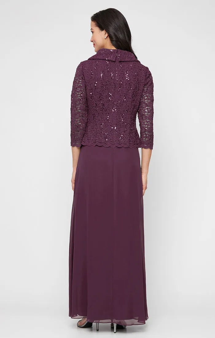Regular - Stretch Lace & Chiffon Dress with Portrait Collar Neckline sold by Alex Evenings product image thumbnail 2
