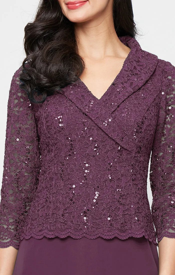 Regular - Stretch Lace & Chiffon Dress with Portrait Collar Neckline sold by Alex Evenings product image thumbnail 3
