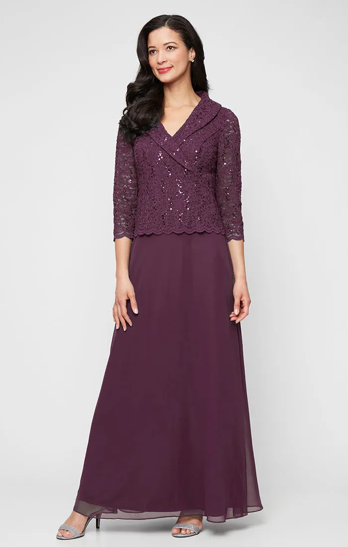 Regular - Stretch Lace & Chiffon Dress with Portrait Collar Neckline sold by Alex Evenings